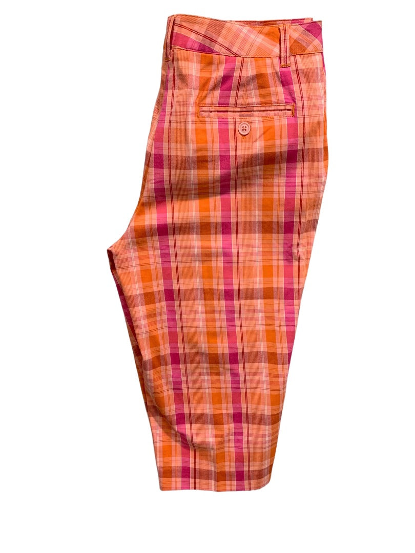 Size 8 St Johns Bay Womens Plaid Bermuda Shorts Stretch Fabric Orange Pink