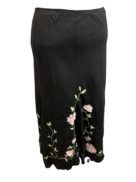 Size 16W Dressbarn Midi Skirt Black Floral Embroidery Lined Back Zipper