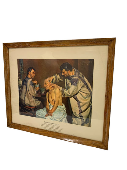 Saints Damian and Cosmas Vintage 1950s Framed Print Twinship of Pharmacy and Medicine 18.25 x 21.5"