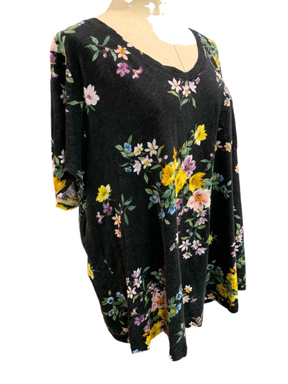 3X Torrid Womens Classic Fit Slub Cotton Tshirt Floral Black Short Sleeve