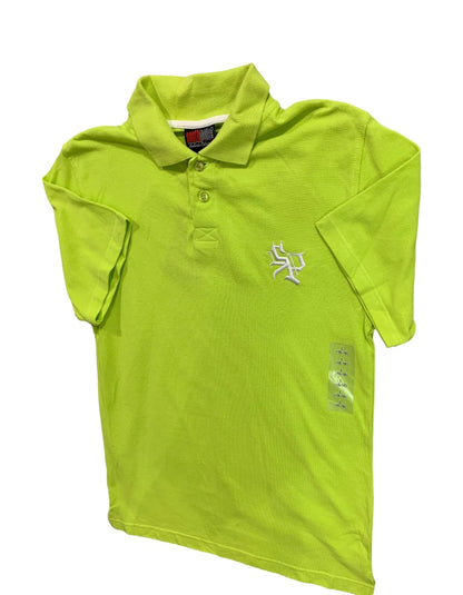 Large (16/18) South Pole Neon Green Boys Youth New Short Sleeve Polo Golf Shirt