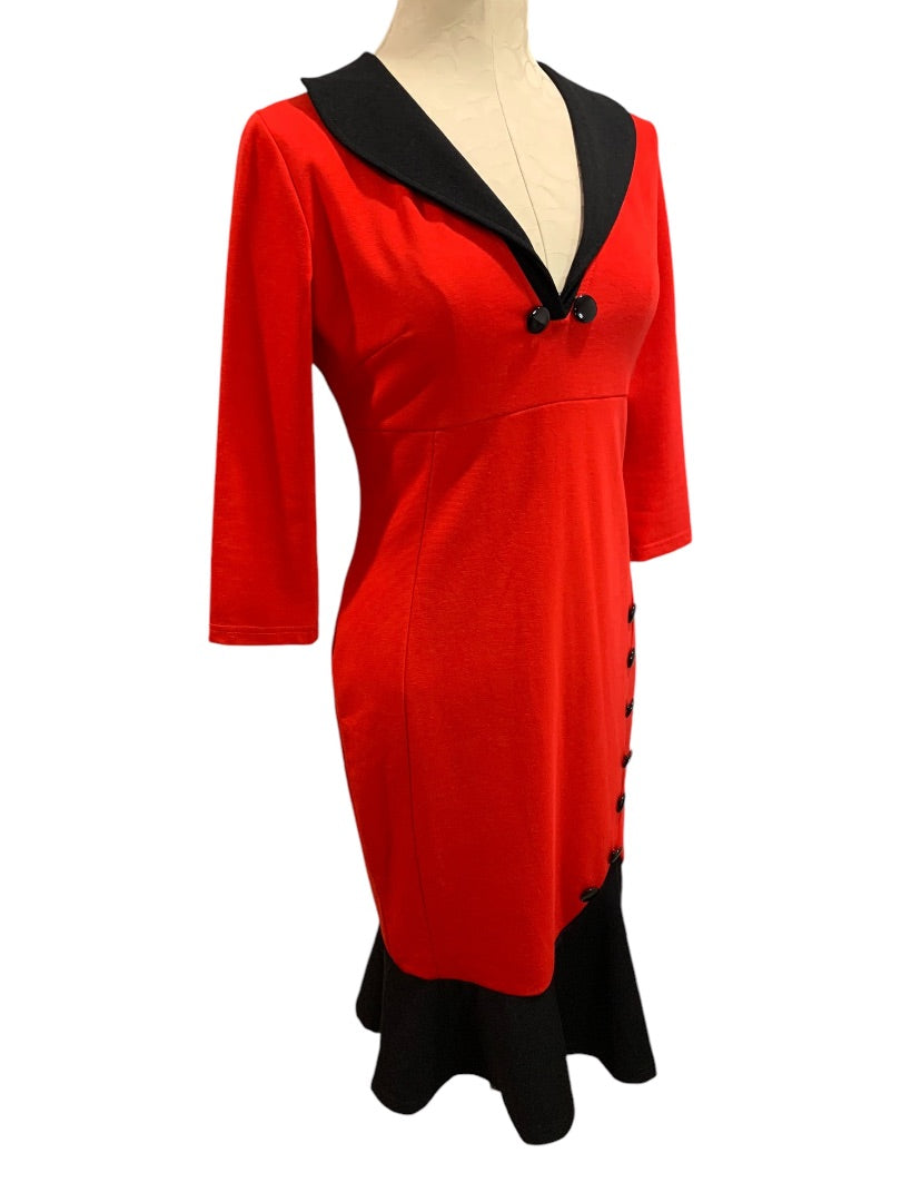 Large Nice-Forever Vintage 1990s Retro Red Knit Midi Dress