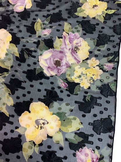 Vintage Floral Womens 19 Inch Square Scarf Textured Siky Sheer