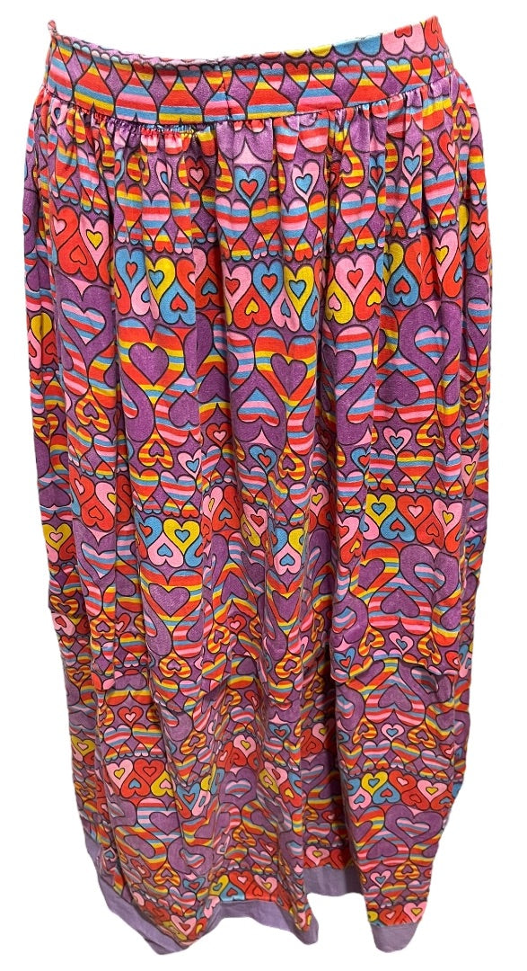 Vintage 1980s Handmade Heart Pattern Long Maxi Skirt Gathered