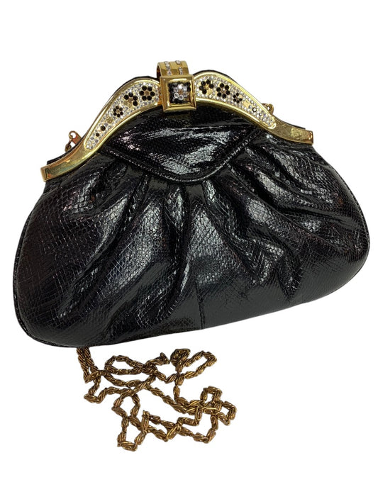 Vintage 1990s Black Convertible Clutch Evening Bag Shoulder Embellished