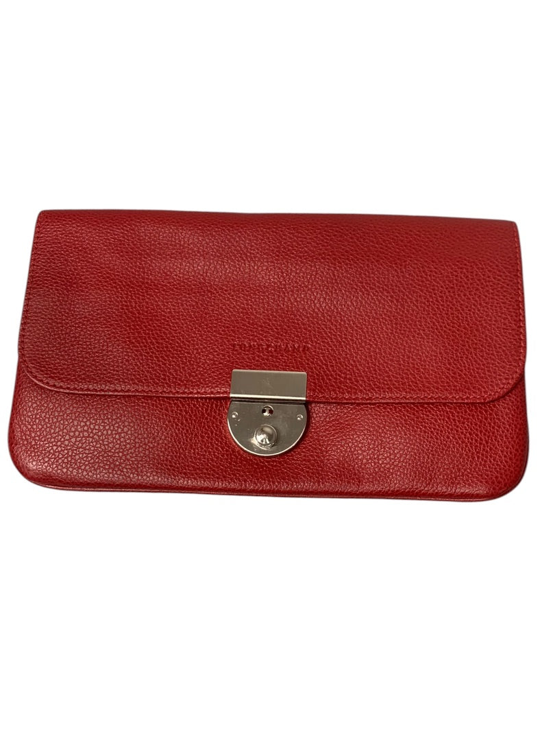 Longchamp Le Foulonne Clutch Bag Red Pebbled Leather