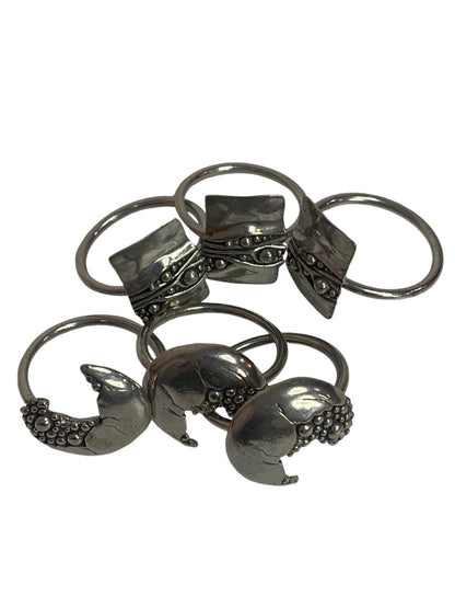 Set of 6 Silvertone Abstract Napkin Rings Tablewear Metal Artsy