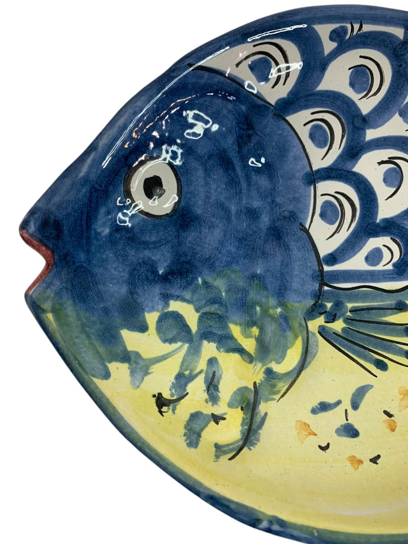 Vietri Fish Fish Blue 10 Inch Oval Dish Italy Pottery E 1990s