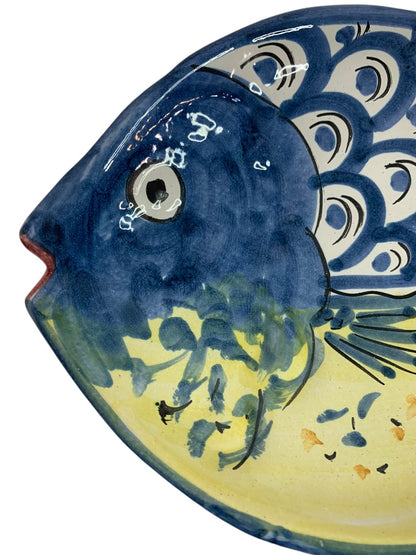 Vietri Fish Fish Blue 10 Inch Oval Dish Italy Pottery E 1990s