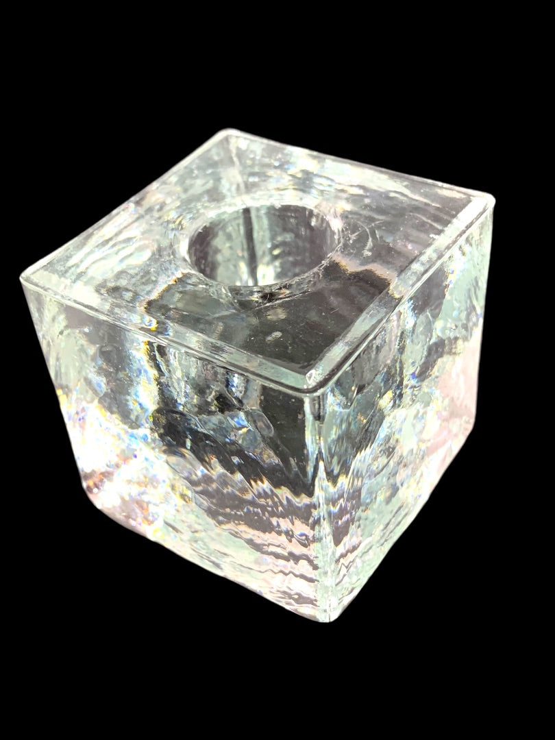 Art Glass Vintage Cube Candle Holder Taper 2 Inches