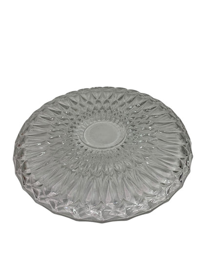 Vintage Pressed Glass Cake Plate Sunburst Design 11 Inch