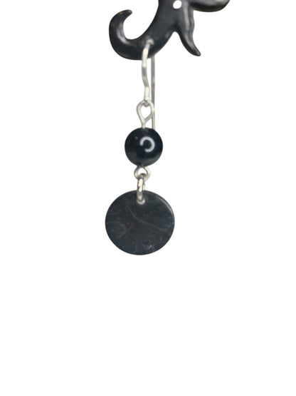 Silvertone Black Hook Pierced Hook Earrings 1.5 Inch Drop