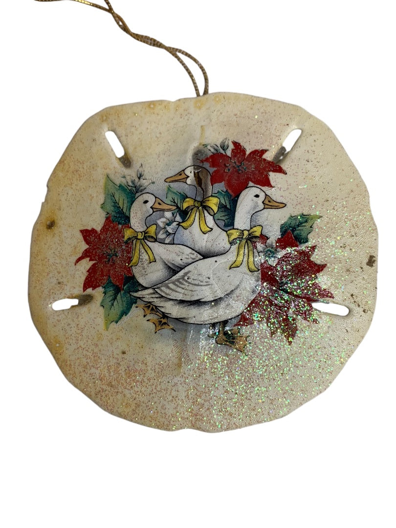 Sand Dollar Vintage Christmas Ornament Sparkly Duck Poinsettia