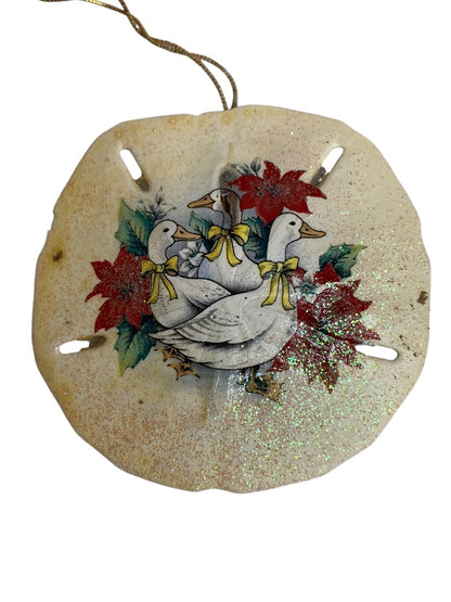 Sand Dollar Vintage Christmas Ornament Sparkly Duck Poinsettia