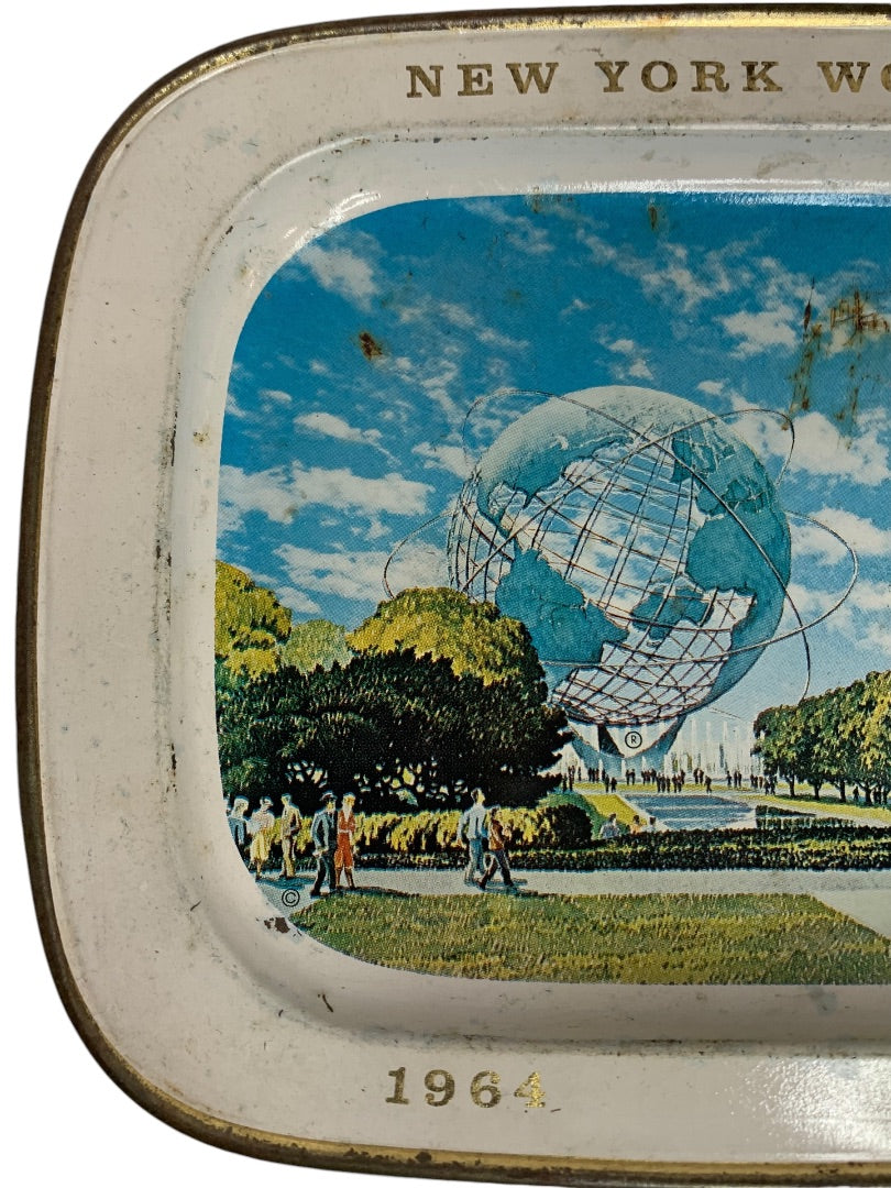 New Work Worlds Fair 1964 Small Tray Unisphere Steel 312 White Fabcraft