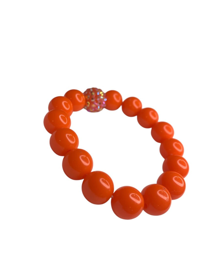 Orange Acrylic Round Beaded Stretch Bracelet Bling