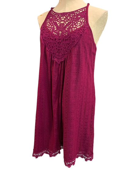 Large Xhilaration Womens Raspberry Stretch Lace Lined Shift Dress Sleeveless