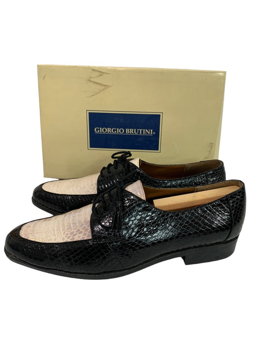 Size 9.5 Giorgio Brutini Mens Snakeskin Oxford Shoes Black White Vintage