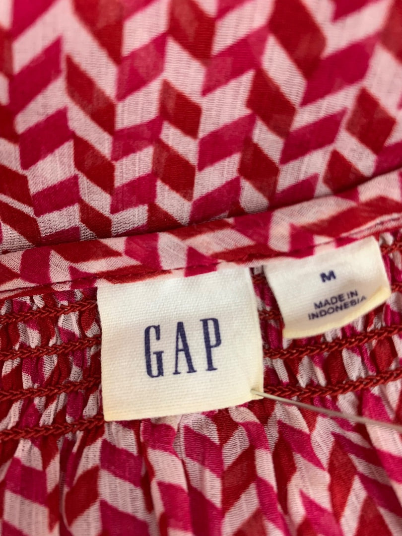 Medium Gap Womens Peasant Style Blouse Sheer Shirt Red White