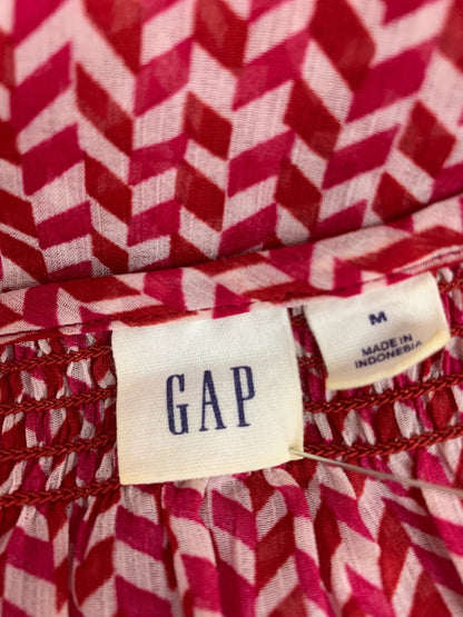 Medium Gap Womens Peasant Style Blouse Sheer Shirt Red White