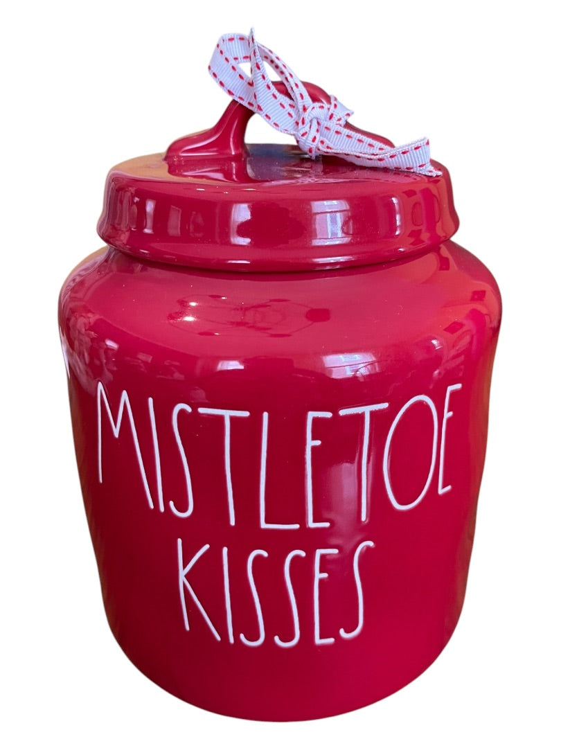 Rae Dunn by Magenta Mistletoe Kisses Cookie Jar Red 9" x 6"