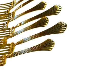 Gold Electroplate Vintage Dinner Forks Set of 8 Scalloped 7.75 Inch
