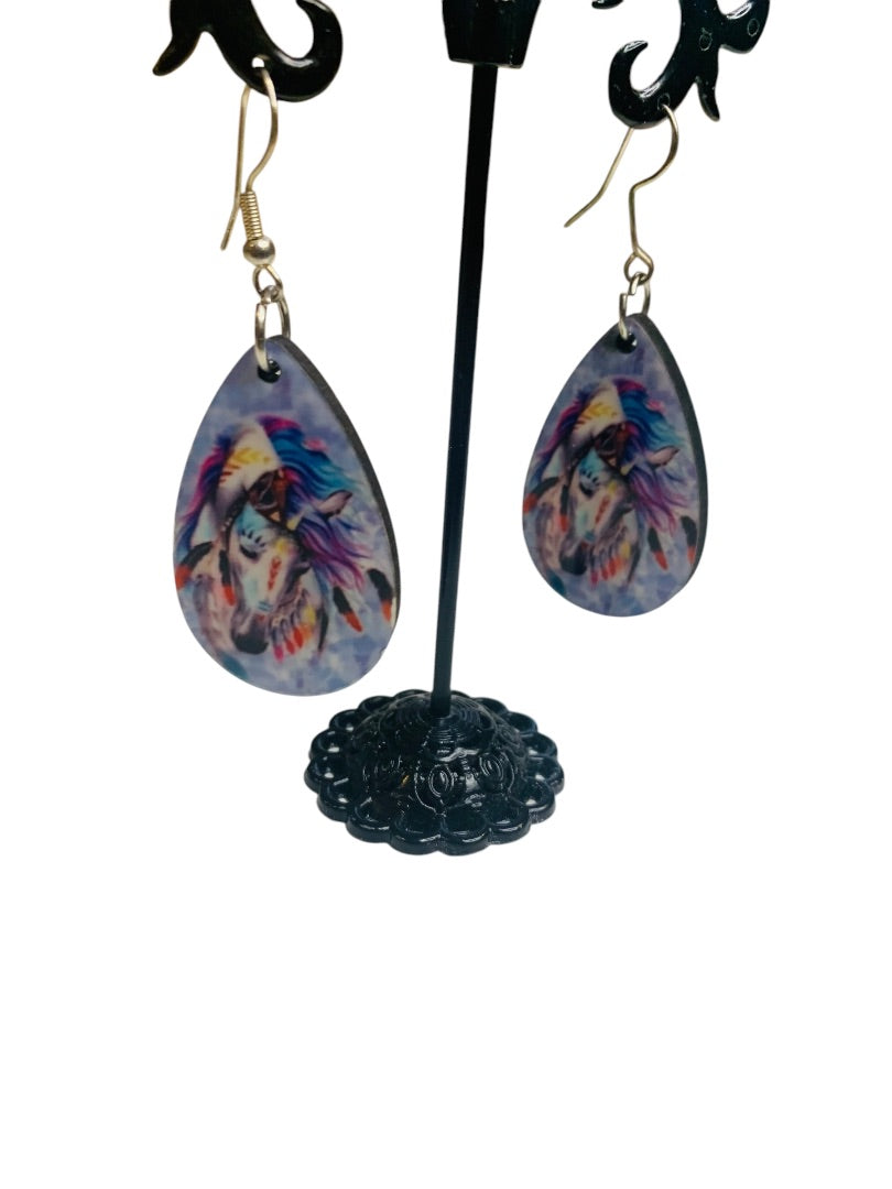 Unicorn Hook Pierced Earrings Lightweight Double Sided 2.4" Drop