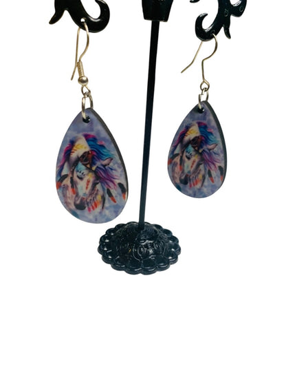 Unicorn Hook Pierced Earrings Lightweight Double Sided 2.4" Drop