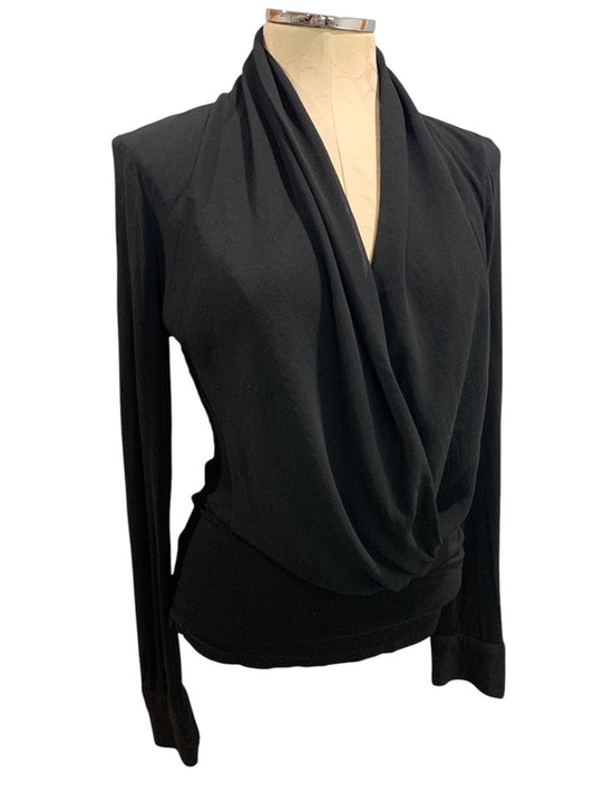 Small Fate Womens Black Faux Wrap Sheer Back Shirt