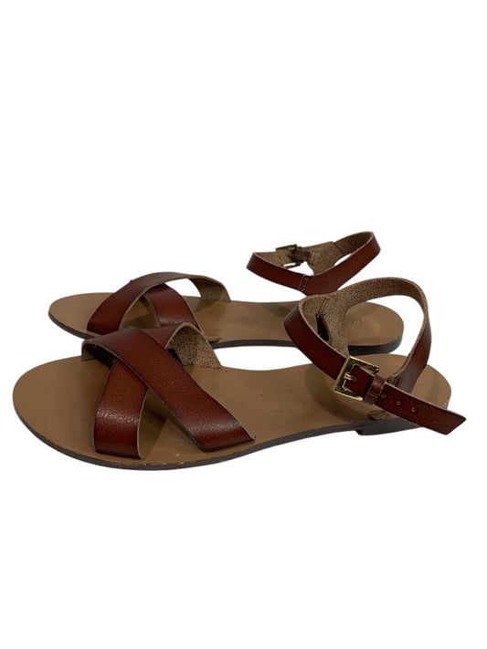 Size 8 J.Crew Brown Leather Womens Flat Strappy Sandals