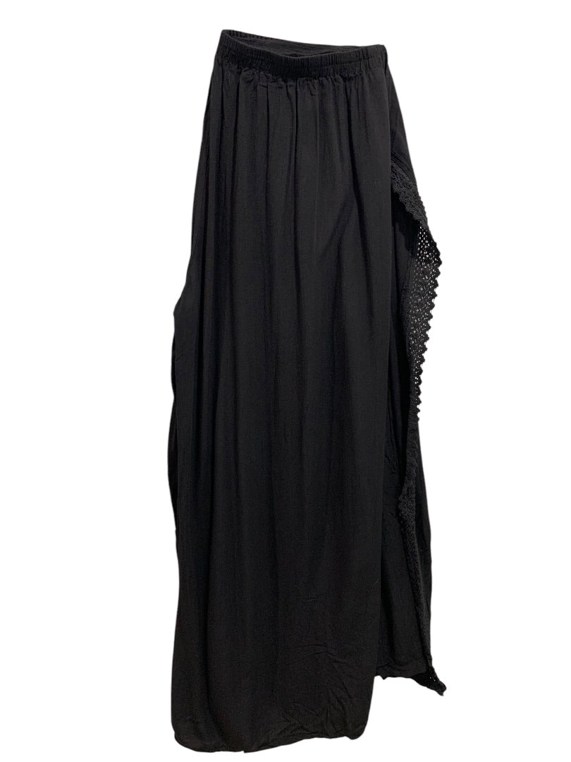 XL Vanilla Sky Womens Boho Black Pants Split Leg Lightweight Pull On