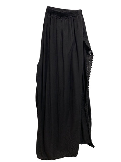 XL Vanilla Sky Womens Boho Black Pants Split Leg Lightweight Pull On