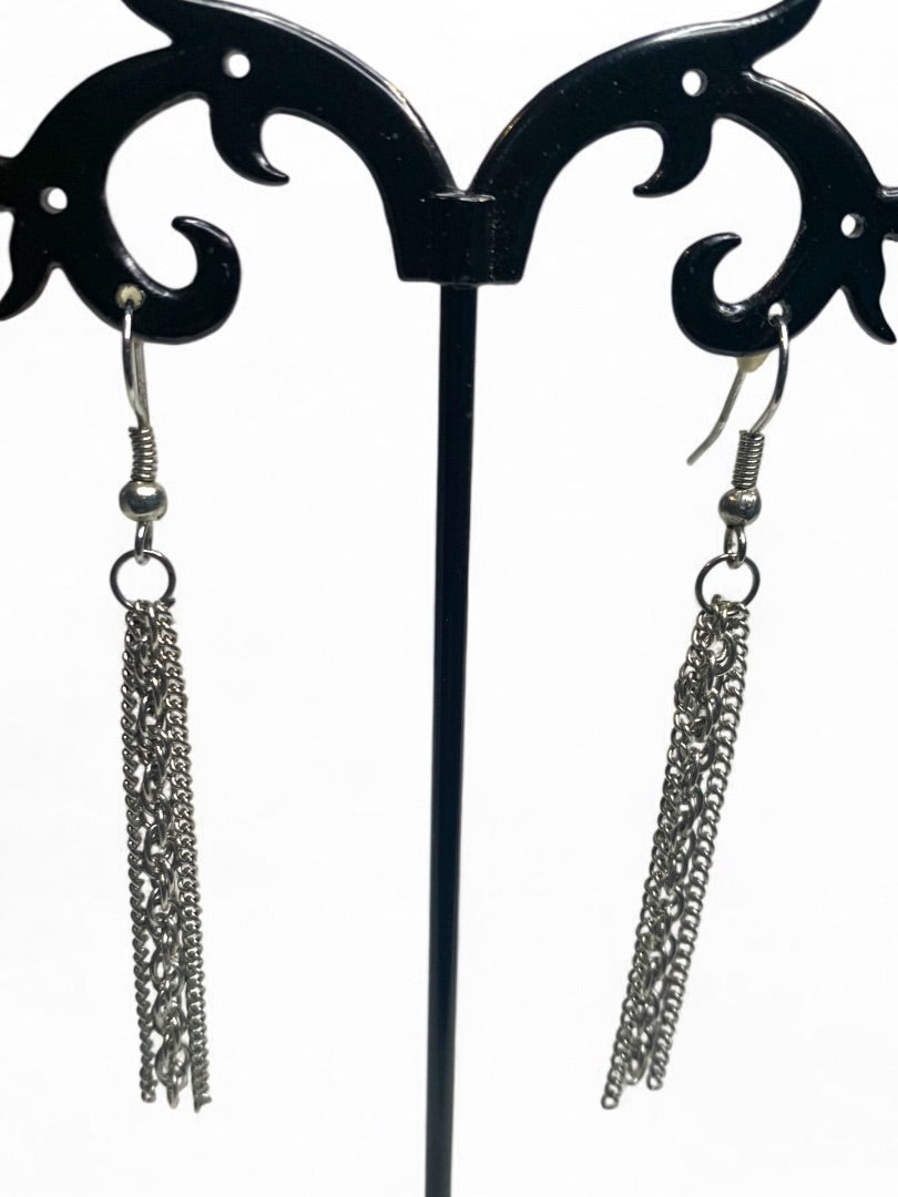 Silvertone Dangle Swag Earrings Hook Pierced 2.5 Inch Drop