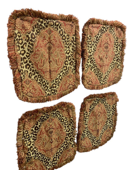 Set of 4 Pillow Covers Animal Print Fringed 18 Inch Square Zip Closure