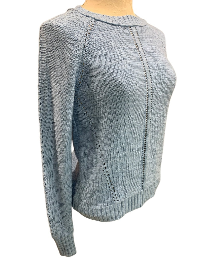 XS Loft Womens Blue Cotton Blend Sweater Open Knit Detail