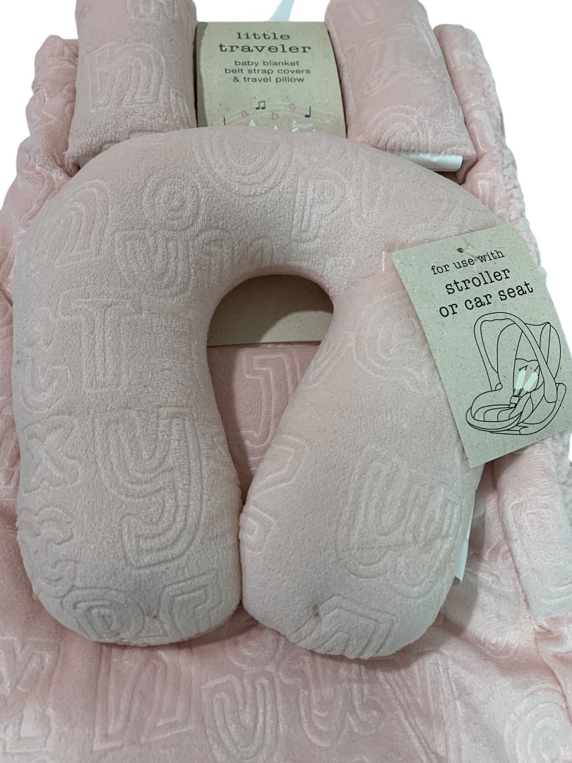 New Little Traveler Pink Baby Blanket Belt Strap Covers Travel Pillow