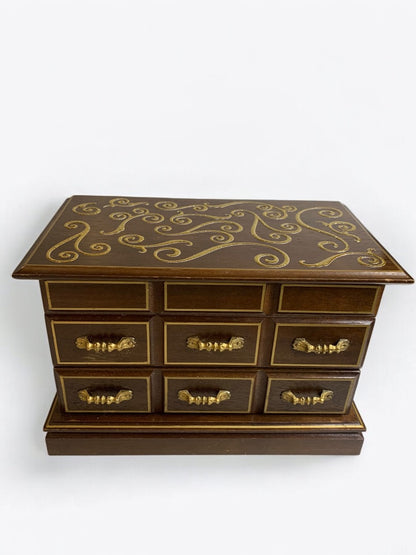 Vintage Refreshed Wood Goldtone Musical Jewelry Box Mirror