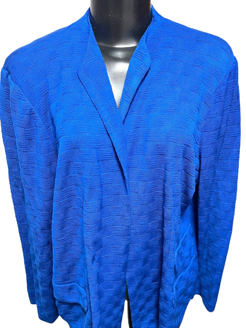 1X Misook Womens New Knit Open Cardigan Royal Blue Checked Texture