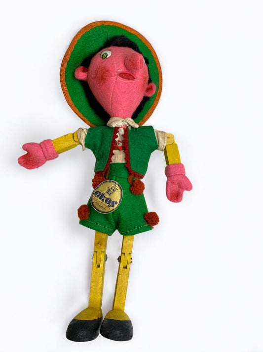 Vintage Pedro Gros Handcrafted Doll Articulated Wood Felt Boy 12.5 Inch
