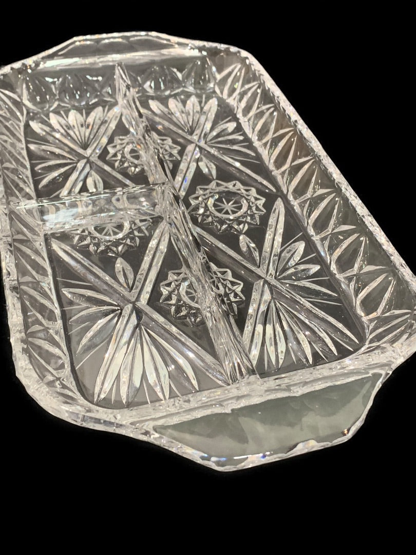 Vintage Pressed Glass Heavy Relish Try Divided Dish 13 x 7 Inches