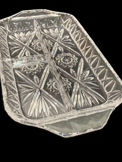 Vintage Pressed Glass Heavy Relish Try Divided Dish 13 x 7 Inches