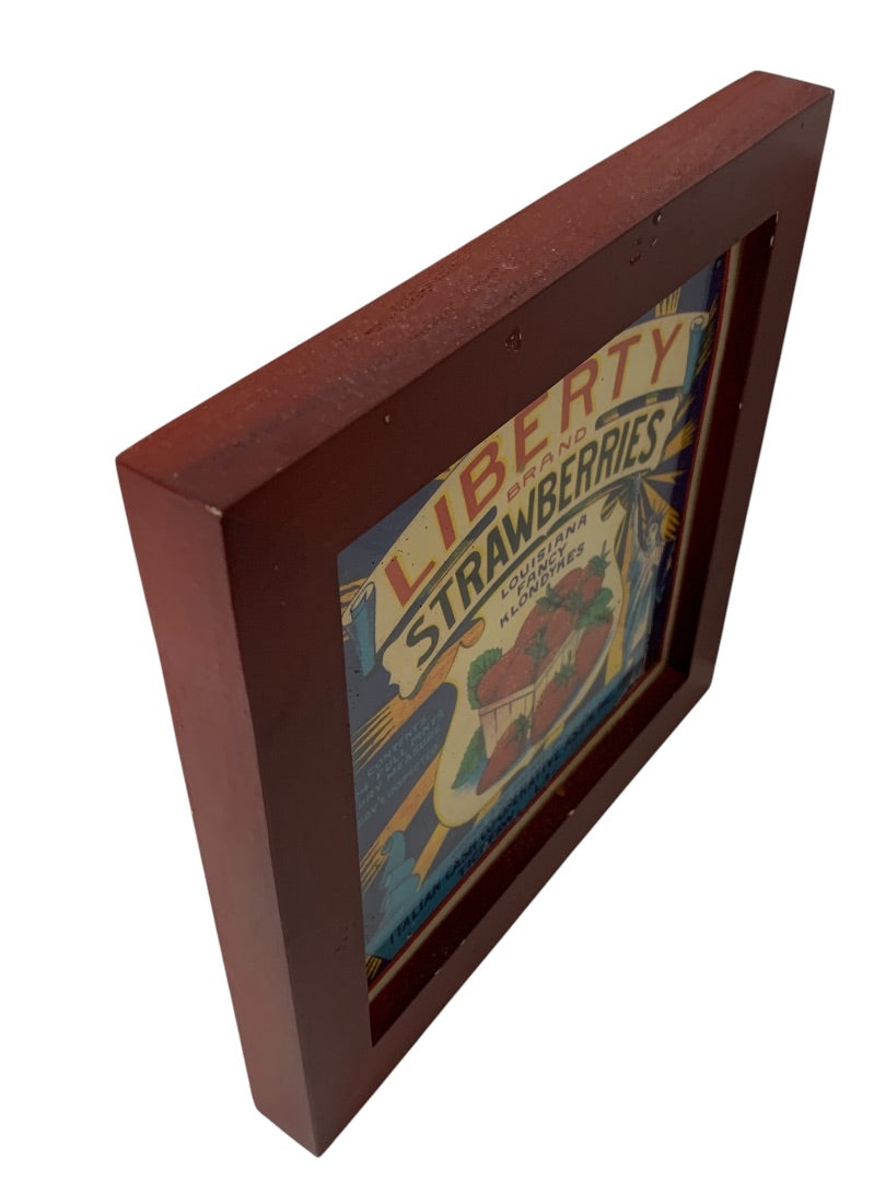 Framed Retro Style Label Strawberries 7.1 Inch Square