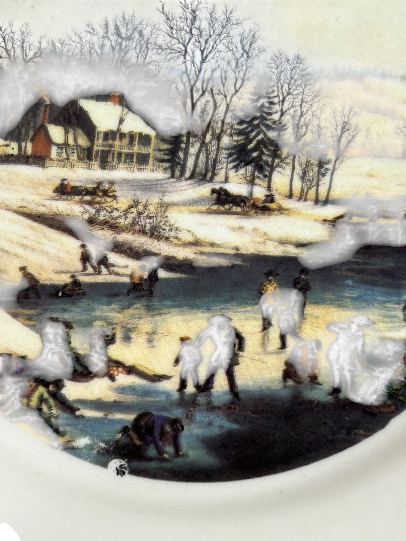 Currier and Ives 2001 Decorative 8 Inch Plate Ice Skating Pond Scene