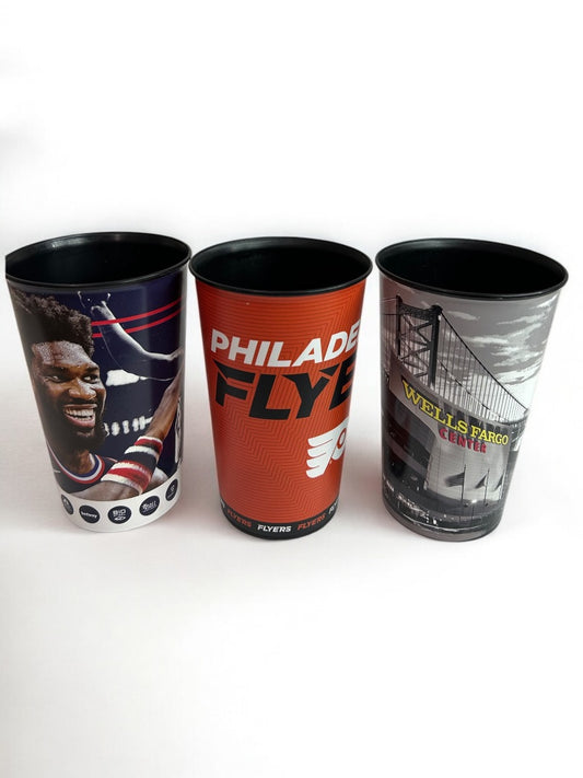 Philadelphia Sports Souvenir Plastic Tumblers Wells Fargo Flyers 76ers