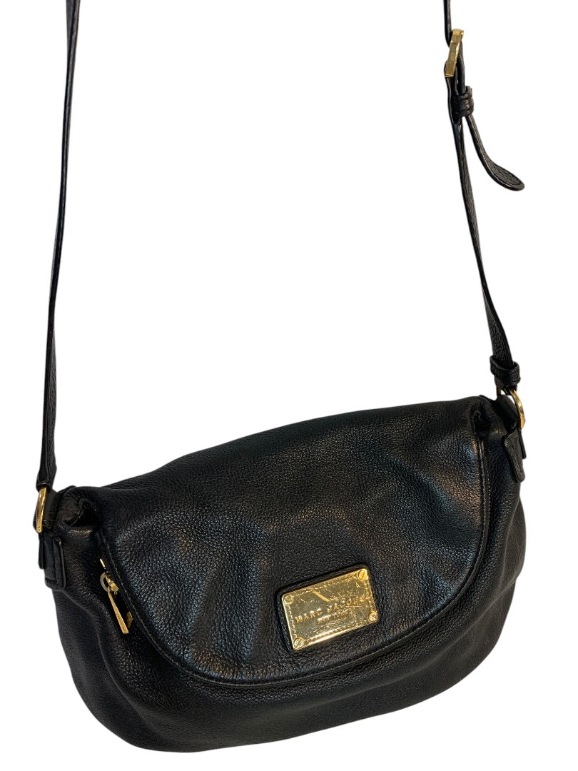 Marc Jacobs Crossbody Bag Purse Black Pebbled Leather Foldover