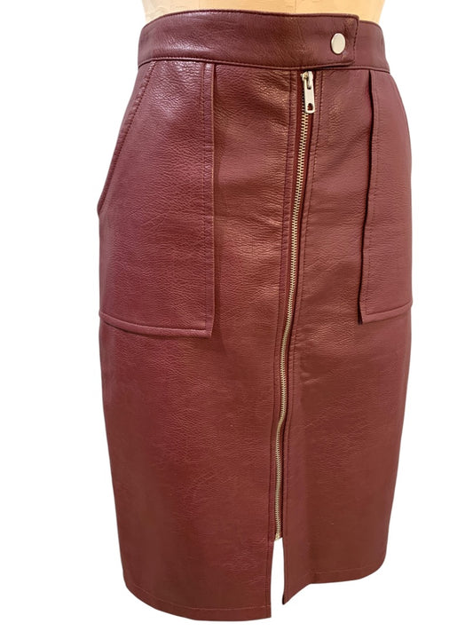 Size 10 Primark Womens Merlot Vegan Leather Skirt Zip Pockets