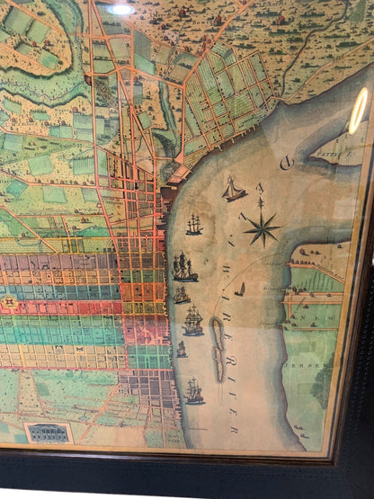 Reproduction 1802 Framed Map of Philadelphia Wooden Frame 34.5 x 26.5 Inches