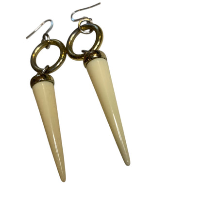 Goldtone Cream Earrings 3.25 Inch Drop Dangle Pierced Hook