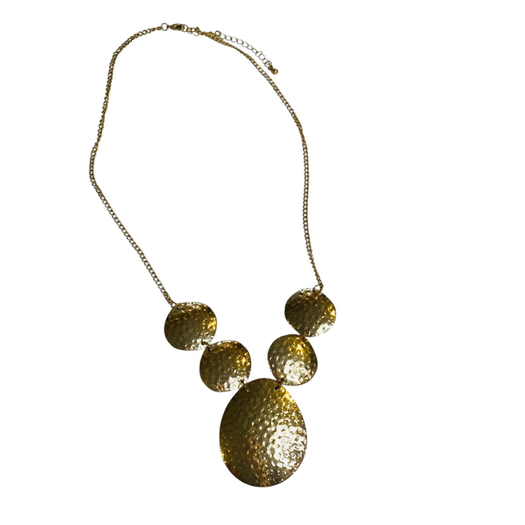 Goldtone Hammered Statement Necklace 23-26 Inch Drop 2.25 Inch