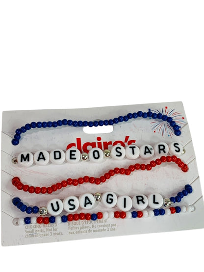 Claires New Set of 5 USA Patriotic Stretch Bracelets Red White Blue